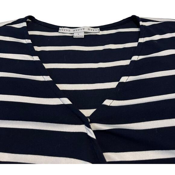 HYFVE SHORT SLEEVE, WRAP AROUND WAIST MAXI DRESS, WOMENS, L, NAVY/WHITE STRIPES - Picture 2 of 12